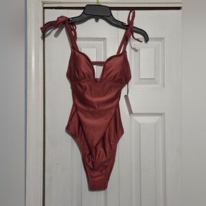 Shade & Shore Rust  One-Piece Swimsuit with Tie Straps. Size Small Long